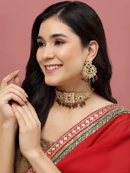 PANASH - Gold Plated Kundan Studded & Beaded Jewellery Set