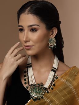 PANASH - Gold Plated Stone Studded & Pearl Beaded Jewellery Set