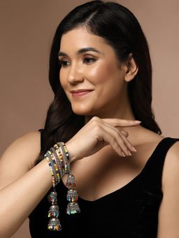 PANASH - Set of 7 Beaded Silver Bangles