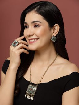 PANASH - Gold Plated Stone Studded Jewellery Set