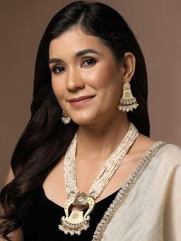 PANASH - Gold Plated Stone Studded & Pearl Beaded Jewellery Set