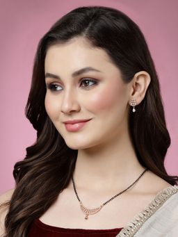 PANASH - Gold Plated Ad Studded Handcrafted Mangalsutra with Earrings