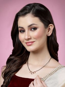 PANASH - Gold Plated Cz Studded & Beaded Mangalsutra with Earrings