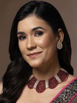 PANASH - Gold Plated Stone Studded & Pearl Beaded Jewellery Set