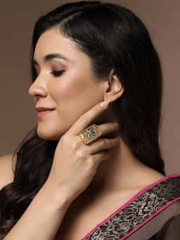 PANASH - Gold Plated Stone Studded Finger Ring