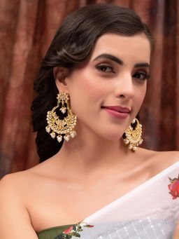 PANASH - Gold Plated Kundan & Pearl Studded Classic Chandbali Earrings