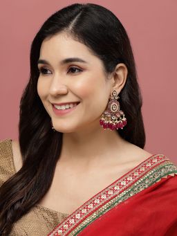 PANASH - Gold Toned Kundan Contemporary Drop Earrings