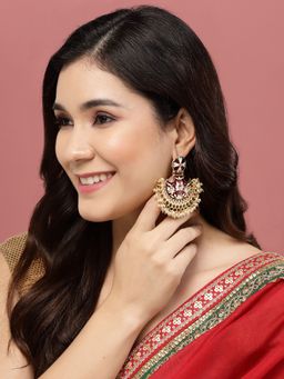 PANASH - Gold Plated Kundan & Artificial Beads Studded Chandbalis
