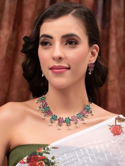 PANASH - Silver Plated Artificial Stone Studded Jewellery Set