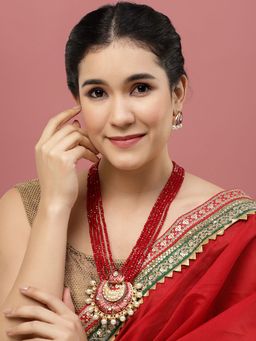 PANASH - Gold Plated Kundan Studded & Pearl Beads Jewellery Set