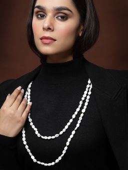 PANASH - White & Gold Toned Layered Necklace