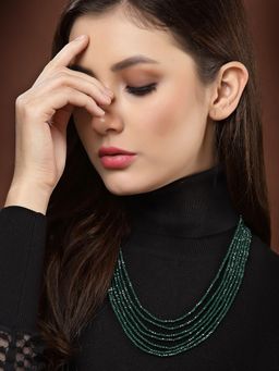 PANASH - Green & Silver Toned German Silver Plated Oxidised Necklace