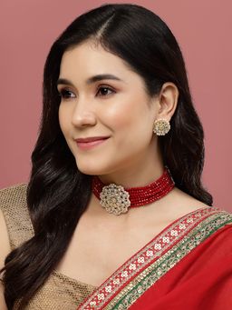 PANASH - Gold Plated Kundan Studded & Beaded Jewellery Set