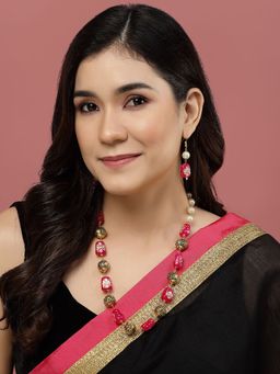 PANASH - Gold Plated Pearl & Stone Studded Jewellery Set