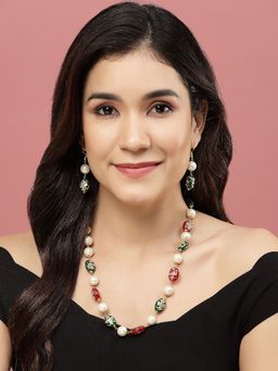 PANASH - Gold Plated Pearl & Stone Studded Jewellery Set