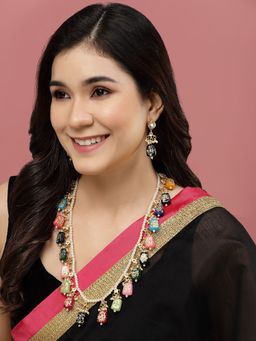 PANASH - Gold Plated Stone Studded & Pearl Beaded Jewellery Set