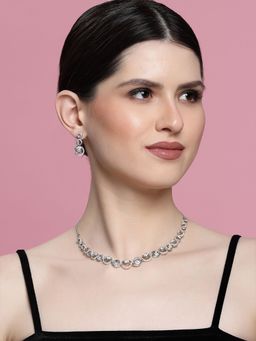 PANASH - Silver Plated American Diamond Studded Necklace and Earrings