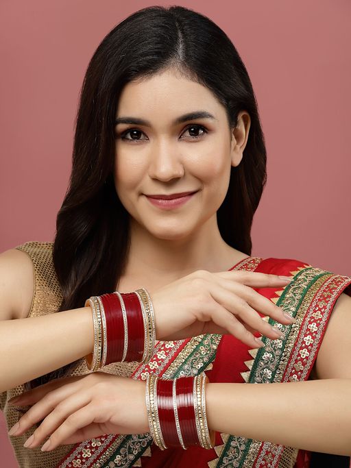 PANASH Set of 38 Gold Plated Ad Studded Chuda Bangles