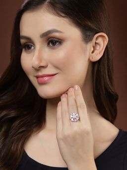 PANASH - Silver Plated & Ad Studded Adjustable Finger Ring