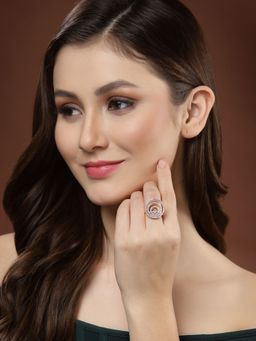 PANASH - Women Rose Gold Plated Ad Studded Circular Shaped Adjustable Finger Ring