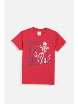 Allen Solly - Boys Red Regular Fit Graphic Print Round Neck T-Shirt