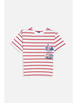 Allen Solly - Boys White Regular Fit Stripes Round Neck T-Shirt