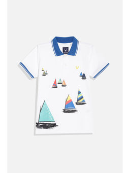 Allen Solly - Boys White Regular Fit Graphic Print Polo Neck T-Shirt
