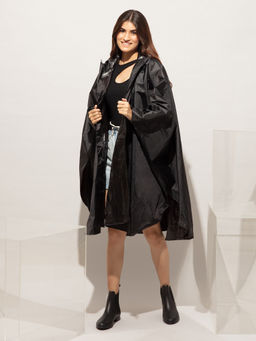 Twenty Dresses by Nykaa Fashion - Black Solid Poncho Style Knee Length Raincoat