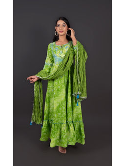 Zolo Label - Ditzy Green Anarkali Dress (Set of 2)