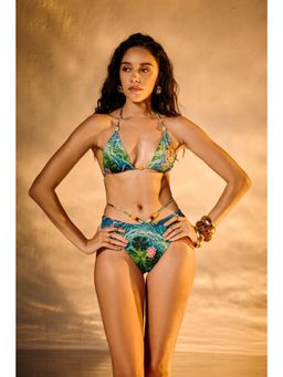 Lea Clothing - Safari Printed Beaded Halter Bikini Top and Bikini Bottom