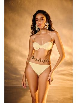 Lea Clothing - Yellow Beaded Padded Bikini Top and Bikini Bottom