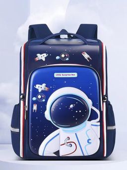 Little Surprise Box - Shimmer Dotted Navy Blue Astronaut School Backpack for Kids (5-8 Years)