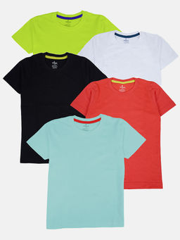 KiddoPanti - Boys Solid Half Sleeve Round Neck T-Shirts (Pack of 5)