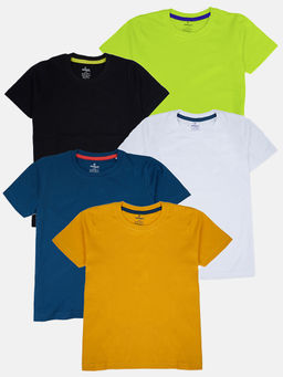 KiddoPanti - Boys Solid Half Sleeve Round Neck T-Shirts (Pack of 5)