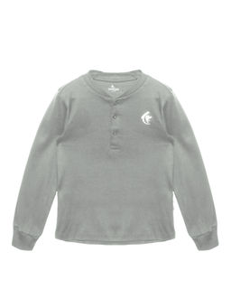KiddoPanti - Grey Solid Full Sleeve Henley Neck Rib T-Shirt