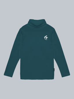 KiddoPanti - Teal Turtle Neck Full Sleeve T-Shirt