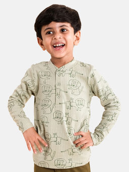 KiddoPanti - Boys Lion Print Aop Full Sleeve Henley Neck T-Shirt