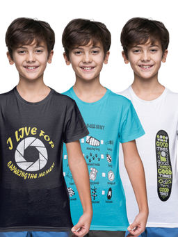 KiddoPanti - Boys Printed Round Neck T-Shirts (Pack of 3)