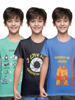 KiddoPanti - Boys Printed Round Neck T-Shirts (Pack of 3)