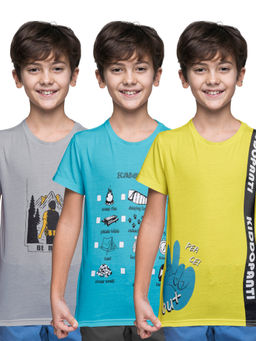 KiddoPanti - Boys Printed Round Neck T-Shirts (Pack of 3)