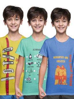 KiddoPanti - Boys Printed Round Neck T-Shirts (Pack of 3)