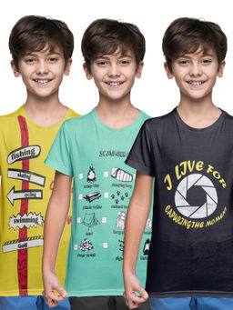 KiddoPanti - Boys Printed Round Neck T-Shirts (Pack of 3)