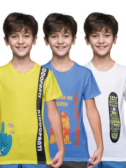 KiddoPanti - Boys Printed Round Neck T-Shirts (Pack of 3)
