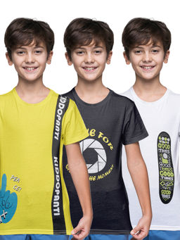 KiddoPanti - Boys Printed Round Neck T-Shirts (Pack of 3)