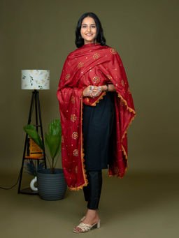 Hella Fashions - Embroidered Maroon Viscose Rayon Dupatta