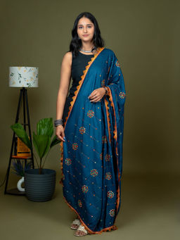 Hella Fashions - Embroidered Navy Blue Viscose Rayon Dupatta