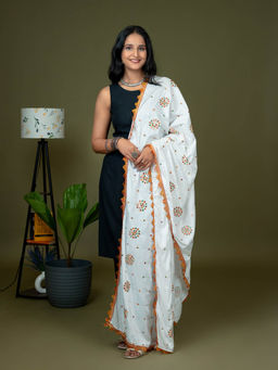 Hella Fashions - Embroidered White Viscose Rayon Dupatta