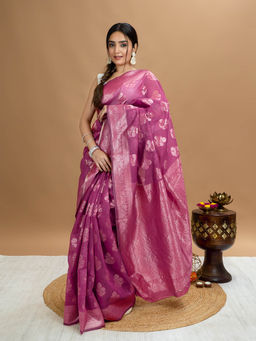 Hella Fashions - Mauve Floral Saree with Unstitched Blouse