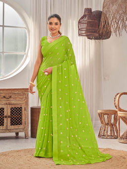 Manohari - Womens Parrot Green Colour Saree with Unstitched Blouse