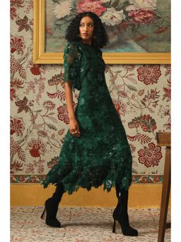 BOHO-CHIC By Sukriti Jain - Green Glimmering Cutwork Applique Skirt